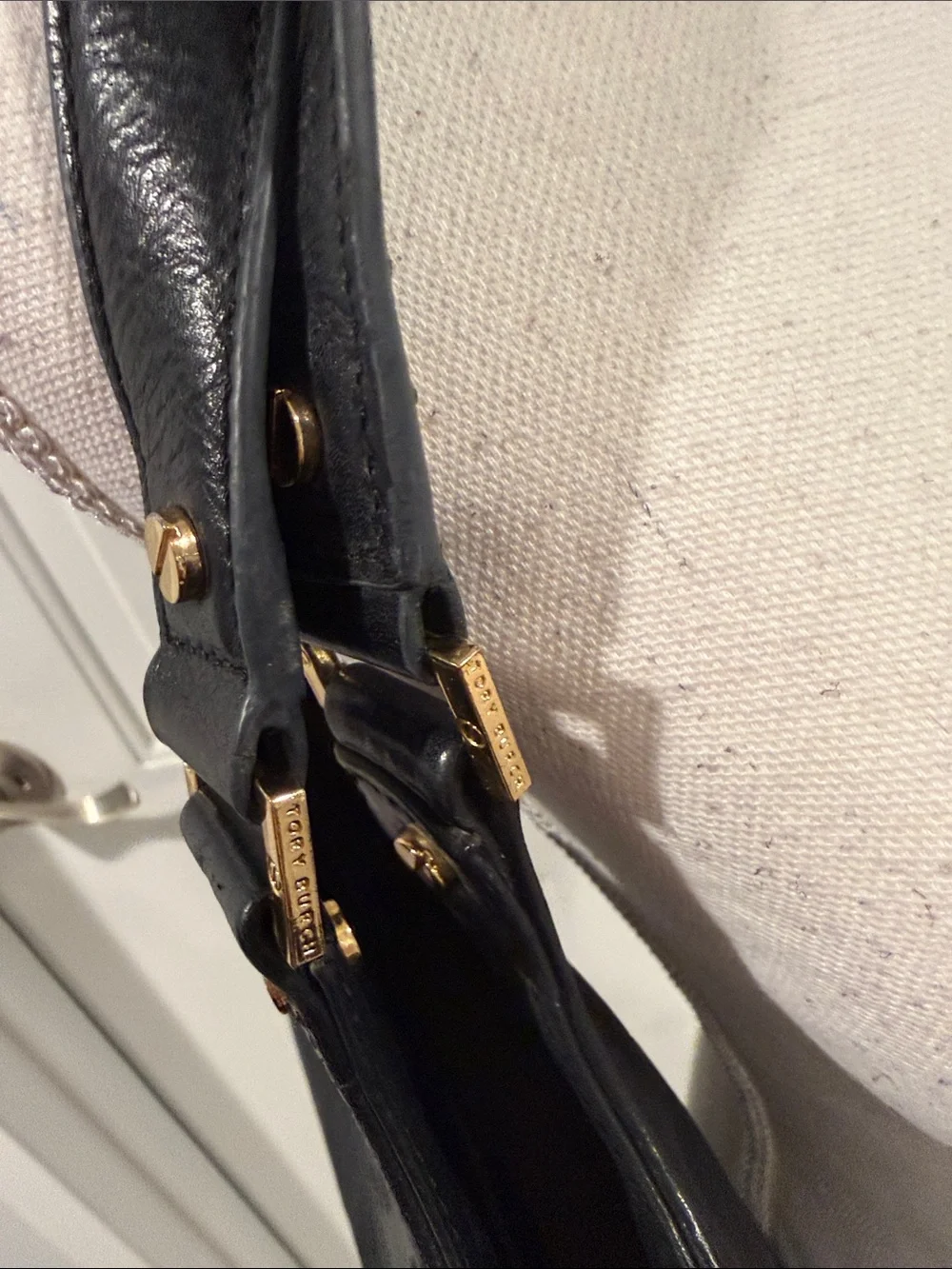 Tory Burch Bombe Black Leather Tote Bag